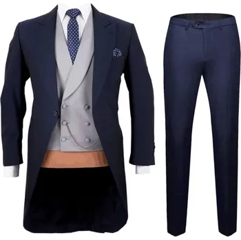 Pánský oblek Třídílný frakový oblek – elegantní set pro svatbu a oslavy Velikost: 5XL, Barva (Varianta): Tmavě modrá