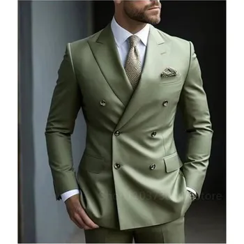 Pánský oblek Pánský dvoudílný oblek – business i svatba, dvojřadý střih Velikost: XS, Barva (Varianta): Matcha Green