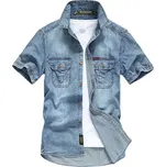 Pánská džínová košile – kapsy, krátký rukáv, až do 5XL Barva: Modrá, Velikost: 5XL