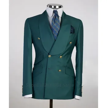 Luxusní sako se zlatým knoflíkem – svatební i business styl Velikost: L, Barva (Varianta): Zelená