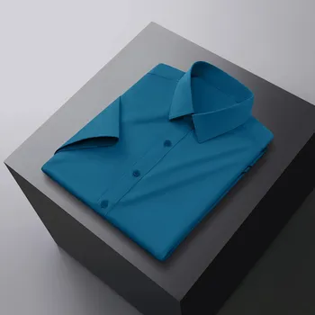 Pánská móda Pánská krátkorukávová košile – nemačkavý letní model Barva: Modrá, Velikost: 4XL