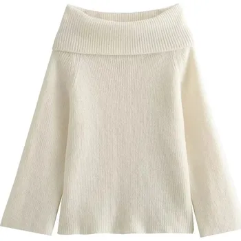 Dámský svetr Dámský pletený svetr s odhalenými rameny – podzimní Velikost: S, Barva (Varianta): Béžová