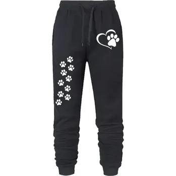 Dámské tepláky s potiskem tlapek – pohodlný střih Barva: Černá, Velikost: 4XL