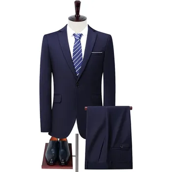 Dvoudílný svatební oblek s elegantním zapínáním na knoflík Velikost: L, Barva (Varianta): Tmavě modrá