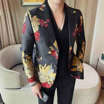 Výšivkami zdobené pánské sako – business volnočasový styl Velikost: 3XL, Barva (Varianta): Černá