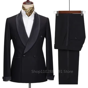 Dvoubarevný slavnostní oblek – dvouřadý střih s lesklými klopami Velikost: M, Barva (Varianta): Černá