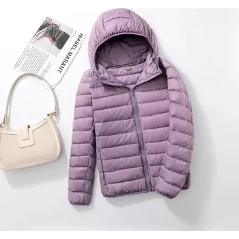 Dámská bunda Dámská prošívaná bunda – ultralehká, kapuce, plus size střih Velikost: L, Barva (Varianta): Purpurová