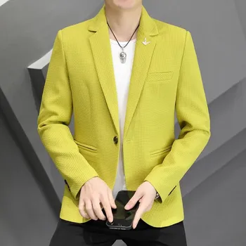 Pánské sako Slim fit sako – ležérní střih pro moderní a elegantní styl Velikost: XXS, Barva (Varianta): Žlutá