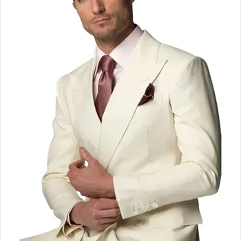 Dvouřadý svatební oblek – moderní střih pro slavnostní chvíle Velikost: S, Barva (Varianta): Béžová