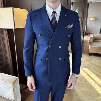 Pánský oblek Luxusní třídílný oblek – ideální na svatbu i business události Velikost: XL, Barva (Varianta): Modrá