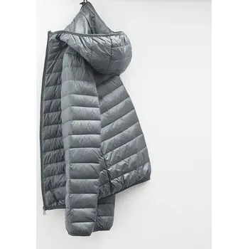 Pánský zimní kabát Pánská zimní bunda – ultra lehká péřová s kapucí Velikost: 4XL, Barva (Varianta): grey hooded