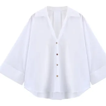 Dámská košile Dámská oversized košile – světlá, s výstřihem do V Barva: Bílá, Velikost: L