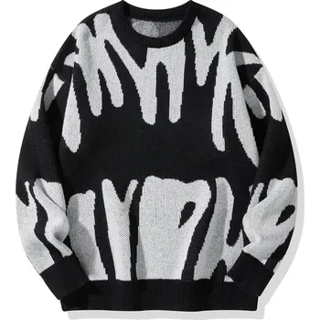 Pánský svetr Pánský svetr s barevným vzorem – stylový kontrast Barva: Černá, Velikost: M