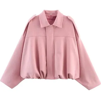 Dámská softshellová bunda Oversize dámská bomber bunda – elegantní vintage styl Barva: Růžová, Velikost: S