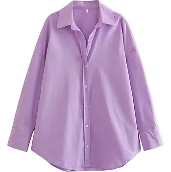 Dámská košile Dámská oversize košile – dlouhý rukáv, pestrý vzor Barva: Levandulová, Velikost: M