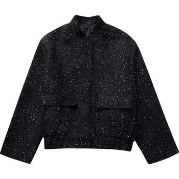 Dámská softshellová bunda Dámská flitrová bunda – krátký střih, Y2K styl, lesklý efekt Barva: Černá, Velikost: XS