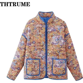 Dámská softshellová bunda Dámská prošívaná bunda s květinovým potiskem – vintage styl Velikost: S, Barva (Varianta): 2