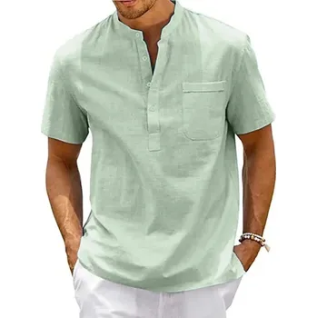 Pánská košile Pánská košile z lnu a bavlny – letní ležérní styl Barva: Zelená, Velikost: M