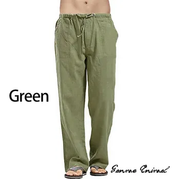 Pánské kalhoty Pánské lněné široké kalhoty ve volném korejském stylu Barva: Zelená, Velikost: 4XL