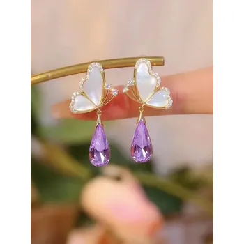 Náušnice Elegantní náušnice s motýlkem – krystalový přívěsek Barva (Varianta): Purple Butterfly H2154