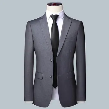 Slim business oblek s dvouřadým zapínáním – korejský styl Velikost: 5XL, Barva (Varianta): Šedá