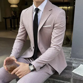 Pánský oblek Britský dvoudílný oblek pro muže s ležérním střihem Velikost: L, Barva (Varianta): Rouge