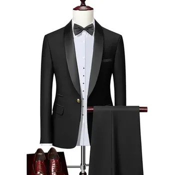 Pánský oblek Dvoudílný oblek pro svatební akce ve větších velikostech Velikost: 5XL, Barva (Varianta): Černá