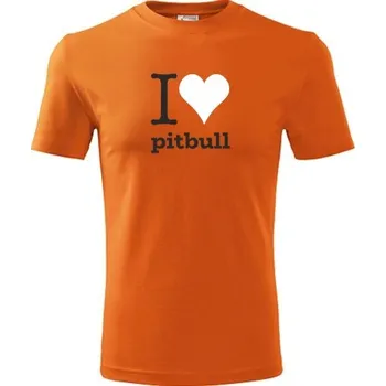 Chlapecké tričko Oranžové dětské tričko I love pitbull - dárek pro malého pejskaře / pejskařku - barva oranžová - velikost 10let