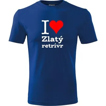 Chlapecké tričko Modré dětské tričko I love Zlatý retrívr - dárek pro malého pejskaře / pejskařku - barva modrá - velikost 8let