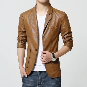 Dlouhý pánský PU blazer – formální ležérní sako na zip Velikost: L, Barva (Varianta): Khaki