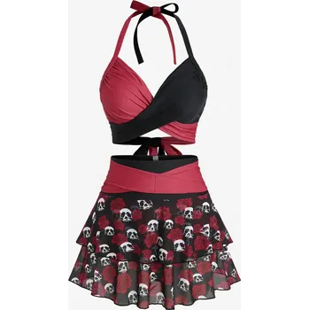 Plavkový set pro plné tvary – růže, lebky a mašličky Barva: Barevná, Velikost: 3XL