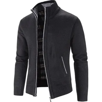 Pánský svetr Pánský pletený svetr na zip – pohodlný jarně-podzimní styl Barva: Černá, Velikost: M