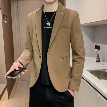 Pánské sako Sametové pánské sako v korejském stylu s elegantním střihem Velikost: 4XL, Barva (Varianta): Kávová