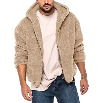 Pánská mikina Pánská zateplená mikina na zip s kapucí a kapsami Barva: Khaki, Velikost: XL