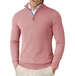 Pánský svetr se zipem – slim fit, rolákový stojáček, podzim Barva: Růžová, Velikost: L