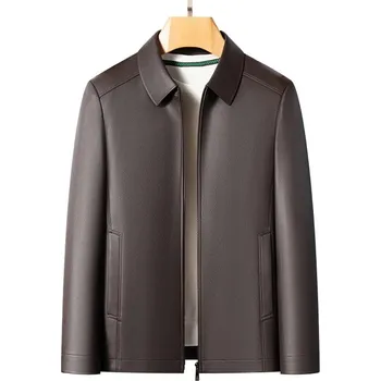 Pánská softshellová bunda Luxusní kožená bunda z kozinky – pánský volnočasový styl Velikost: M, Barva (Varianta): Kávová