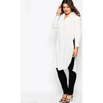 Dámská košilová halenka – prodloužený střih, velké velikosti Velikost: 4XL, Barva (Varianta): Pearl Color