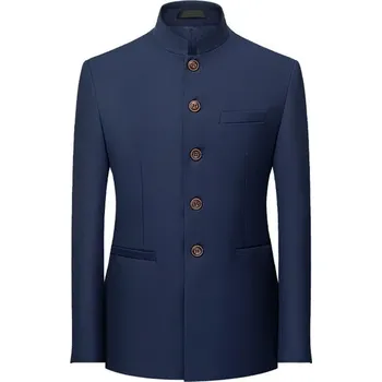 Jednobarevné sako slim fit – čínský styl pro formální příležitost Velikost: S, Barva (Varianta): Tmavě modrá