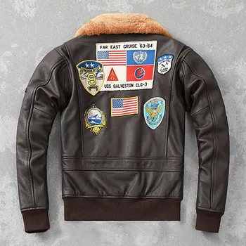 Moto bunda Pánská letecká bunda z pravé kůže – zimní styl Velikost: M, Barva (Varianta): New Patterns