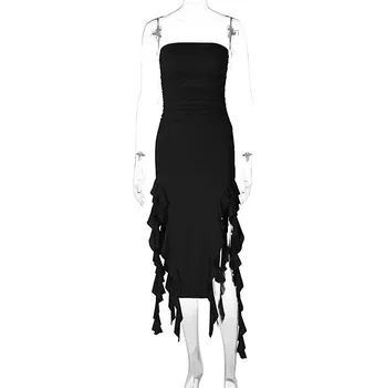 Dámské šaty Letní dámské midi šaty s třásněmi a nepravidelným střihem Velikost: L, Barva (Varianta): 979-black