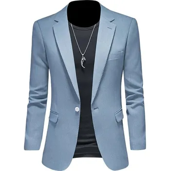 Pánské sako Ležérní pánské sako slim fit – univerzální jednobarevný styl Velikost: XS, Barva (Varianta): Nebeská