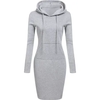 Dámská mikinová šatovka – s kapucí, volný styl Barva: Šedá, Velikost: XL