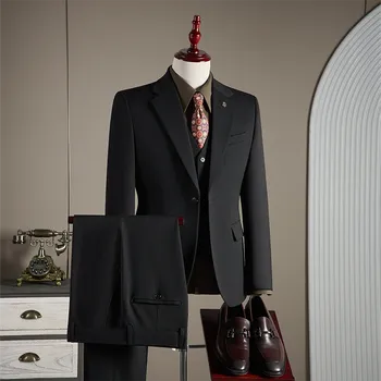 Pánský oblek Třídílný business set – groom styl s elegantním zapínáním Velikost: 7XL, Barva (Varianta): Černá