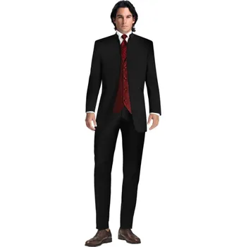 Pánský oblek Elegantní pánský černý oblek se stojáčkem pro svatbu i večírek Velikost: S, Barva (Varianta): Černá