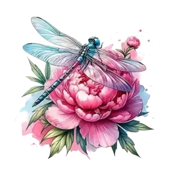 Nažehlovací obrázek - vážka a květina V (cca 7,8 x 7,8 cm)