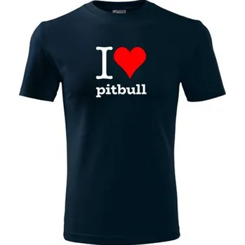 Chlapecké tričko Tmavě modré dětské tričko I love pitbull - dárek pro malého pejskaře / pejskařku - barva tmavě modrá - velikost 12let