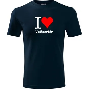 Chlapecké tričko Tmavě modré dětské tričko I love Velšteriér - dárek pro malého pejskaře / pejskařku - barva tmavě modrá - velikost 10let