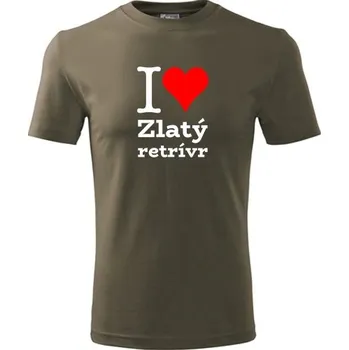 Army tričko I love Zlatý retrívr - dárek pro pejskaře - barva hnědá - velikost L