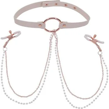 BDSM obojek Sportsheets S&M Peaches´n creame obojek se svorkami na bradavky.