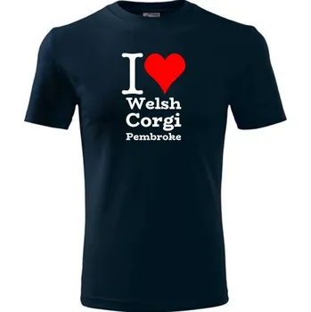 Chlapecké tričko Tmavě modré dětské tričko I love Welsh Corgi Pembroke - dárek pro malého pejskaře / pejskařku - barva tmavě modrá - velikost 12let